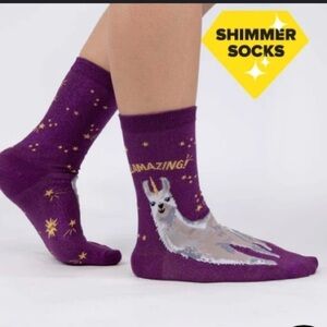 Sock It To Me NWT Llamazing! Women’s Crew Socks Llama Funny Novelty Shimmer Gift